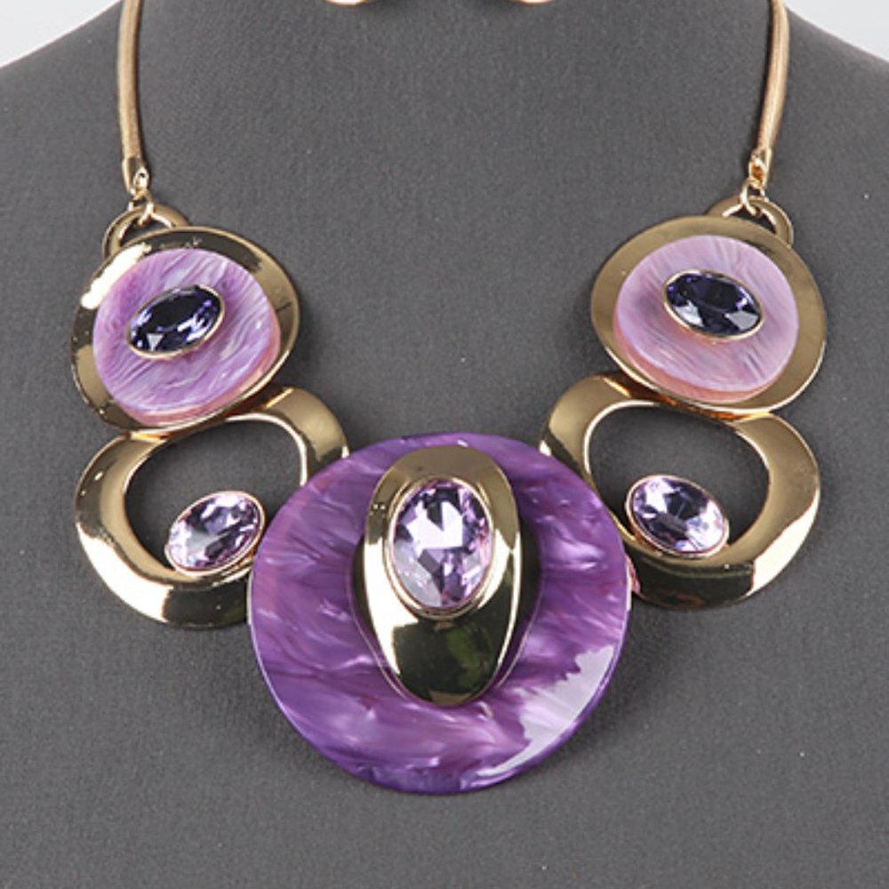 Purple and Gold Linked Necklace Set